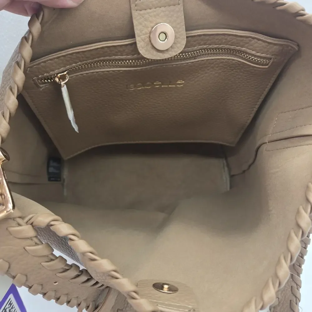 Isabelle Vegan Pebble Leather Brown Hobo Bag Braided Shoulder Strap NWT Wristlet