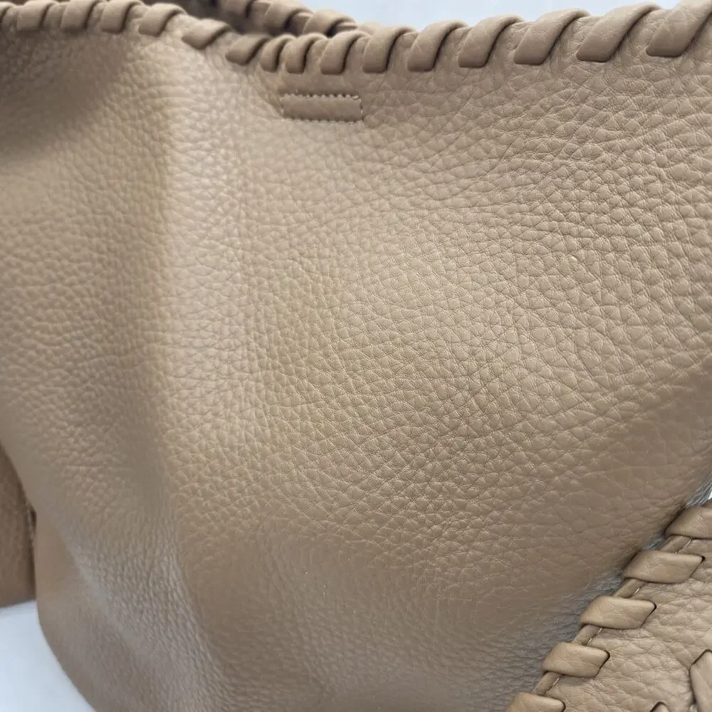 Isabelle Vegan Pebble Leather Brown Hobo Bag Braided Shoulder Strap NWT Wristlet
