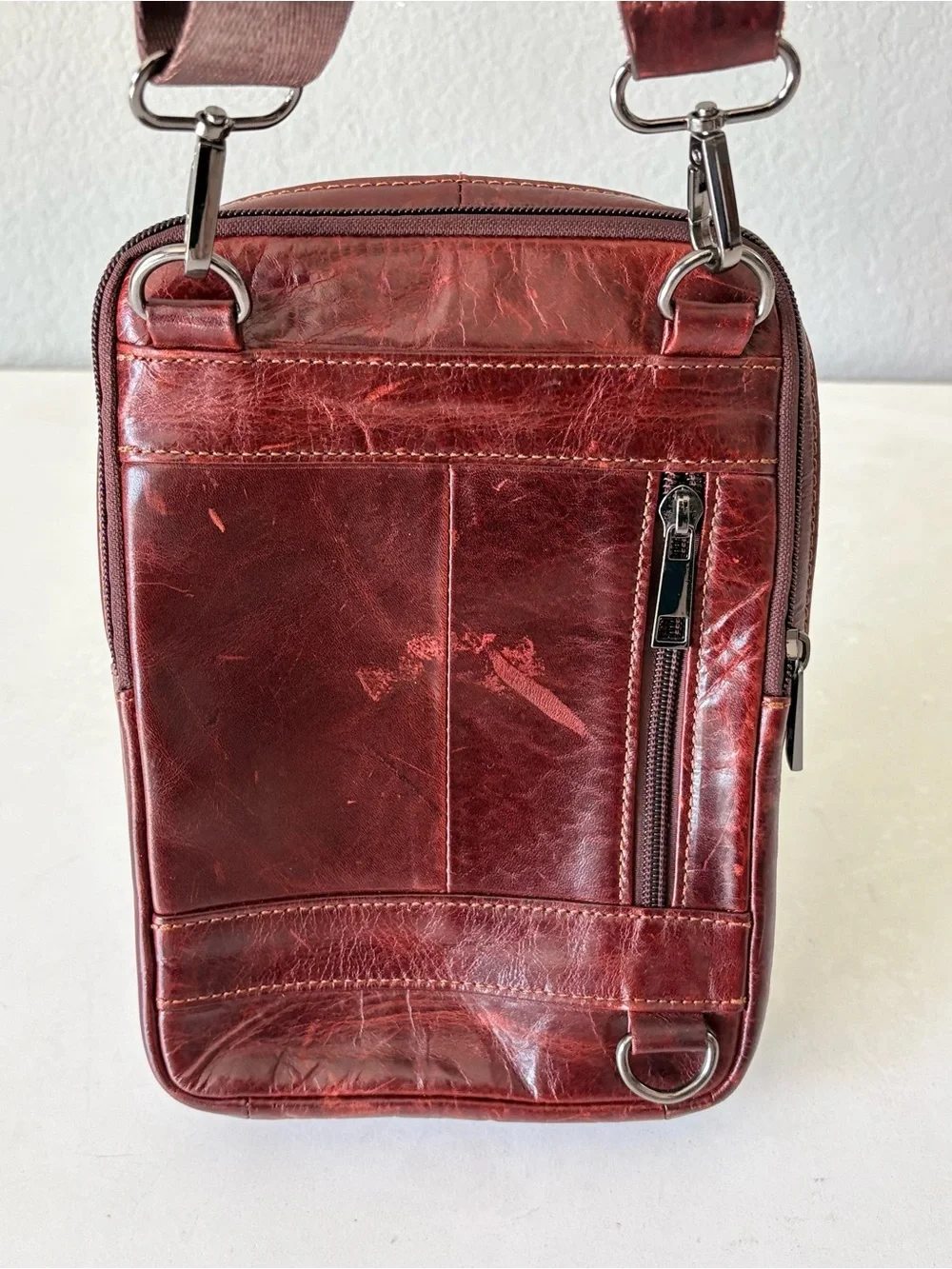Meigardass Brown Leather Crossbody Travel Bag Sling Messenger Bag Men Women 9x6”