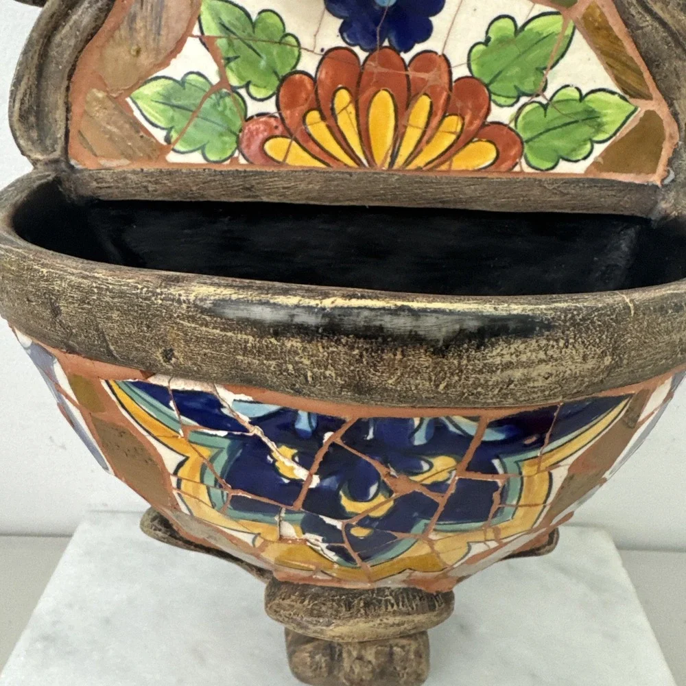 Vintage Large Resin and Mosaic Art Tile Wall hanging floral Planter Crafted 18