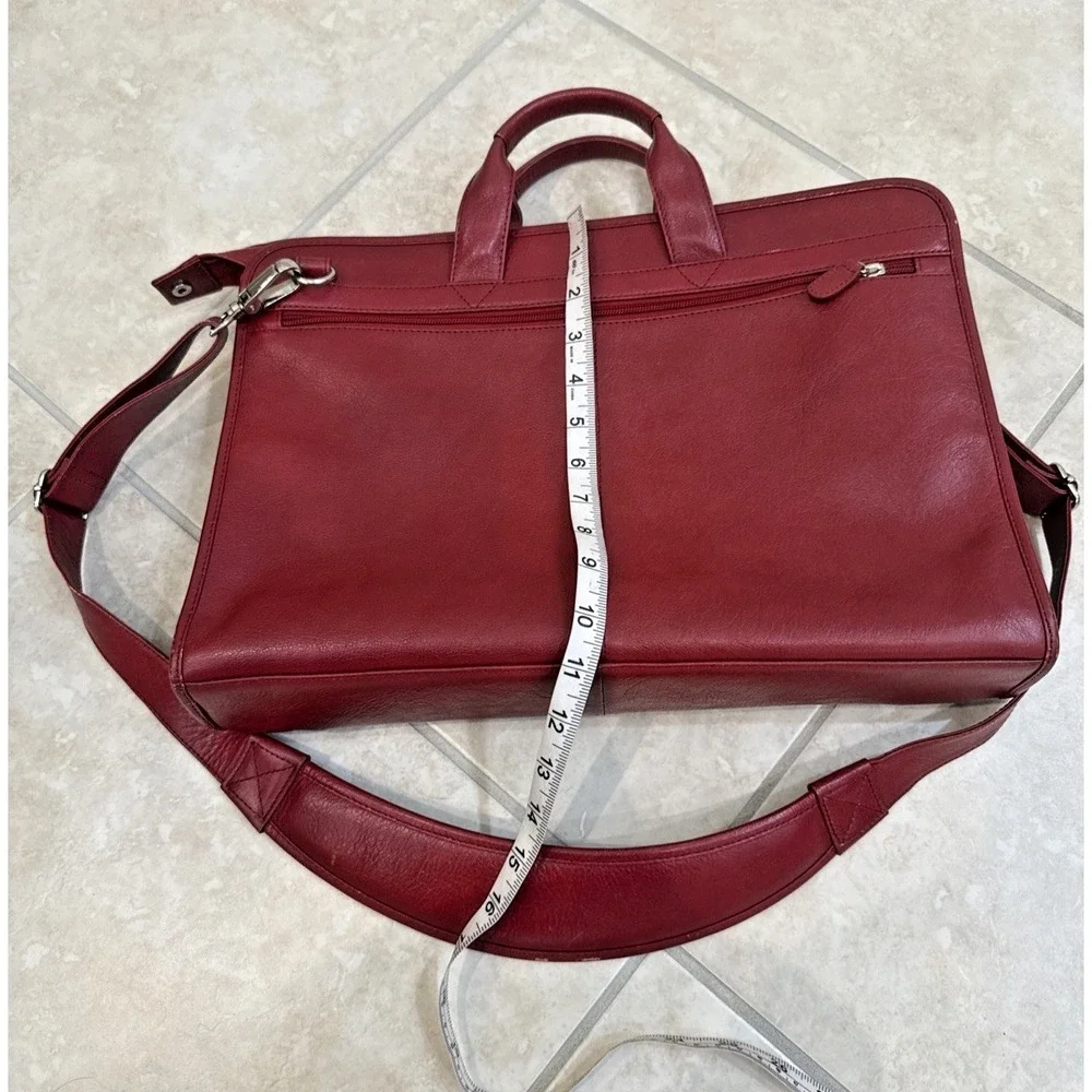 Wilsons Leather Red Zip Briefcase Document Case Shoulder Strap Attache Organizer