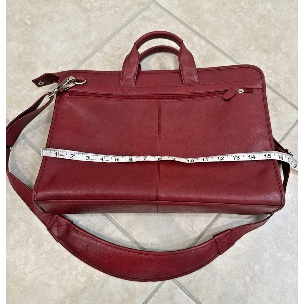 Wilsons Leather Red Zip Briefcase Document Case Shoulder Strap Attache Organizer