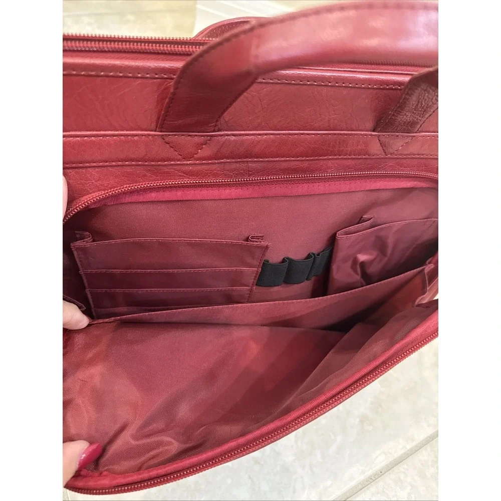 Wilsons Leather Red Zip Briefcase Document Case Shoulder Strap Attache Organizer