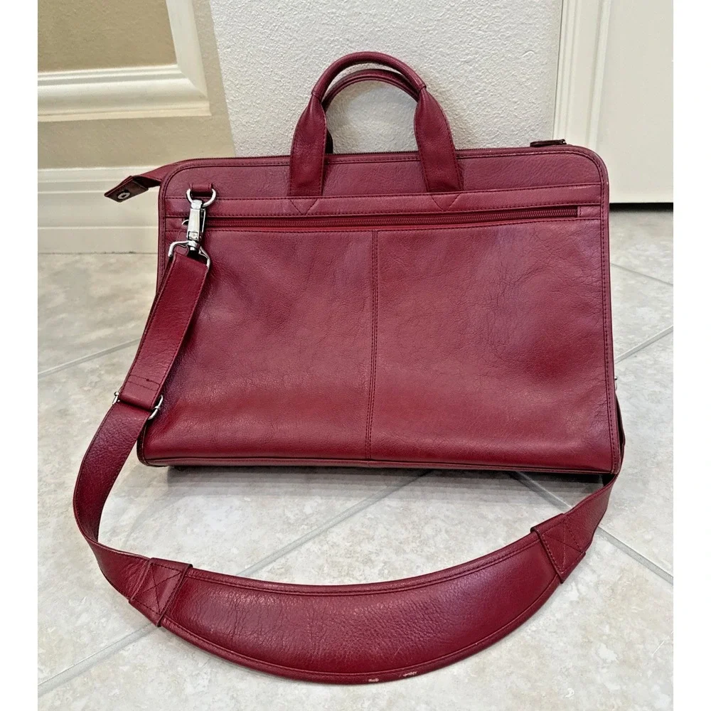 Wilsons Leather Red Zip Briefcase Document Case Shoulder Strap Attache Organizer