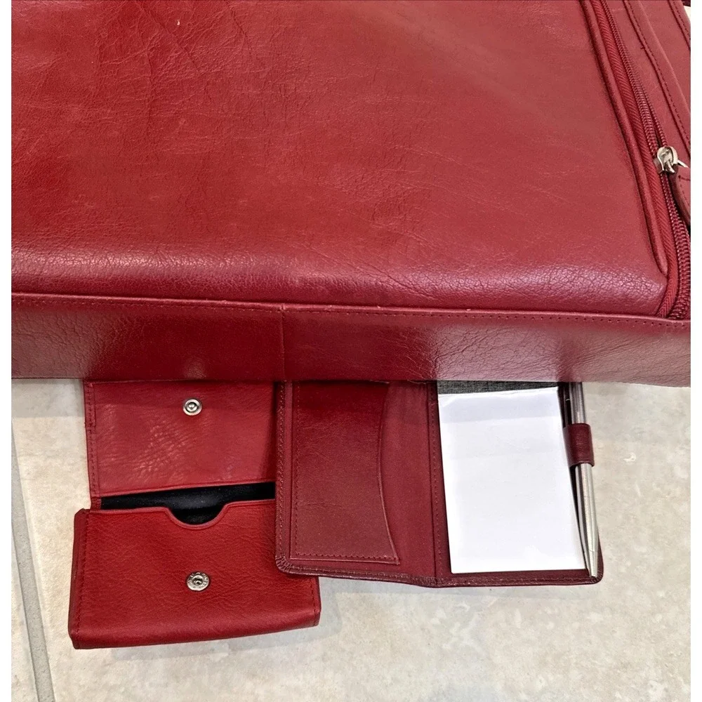Wilsons Leather Red Zip Briefcase Document Case Shoulder Strap Attache Organizer