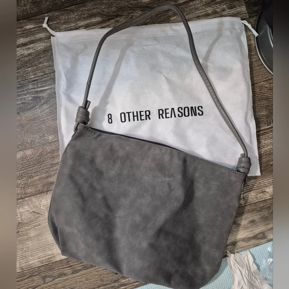 8 Other Reasons Cold Shoulder Bag Vegan Cow Hide Sloich Purse STONE Gray