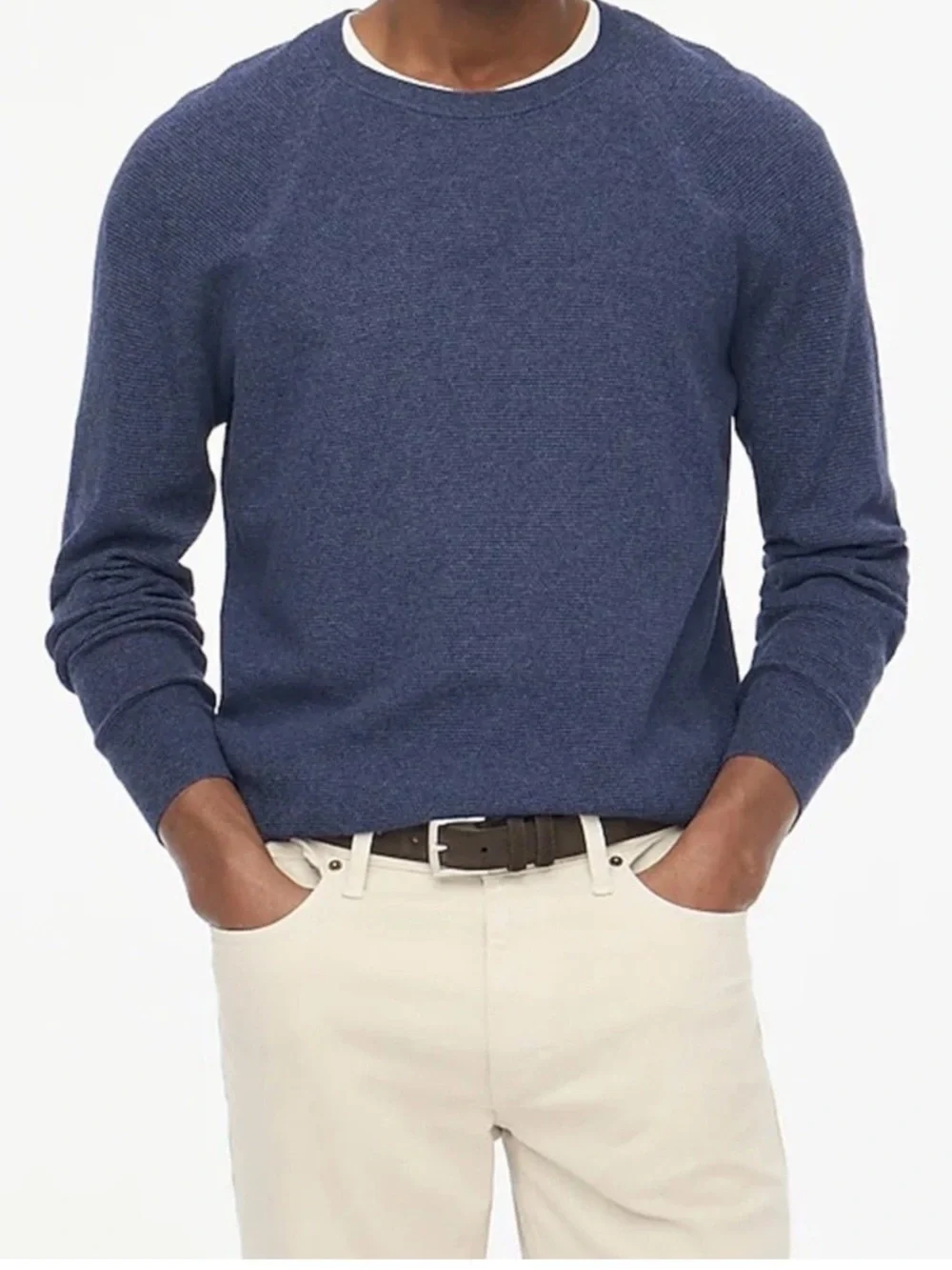 NWT Men's Navy Crewneck Cotton Subtle Waffle Knot Sweater Sz L