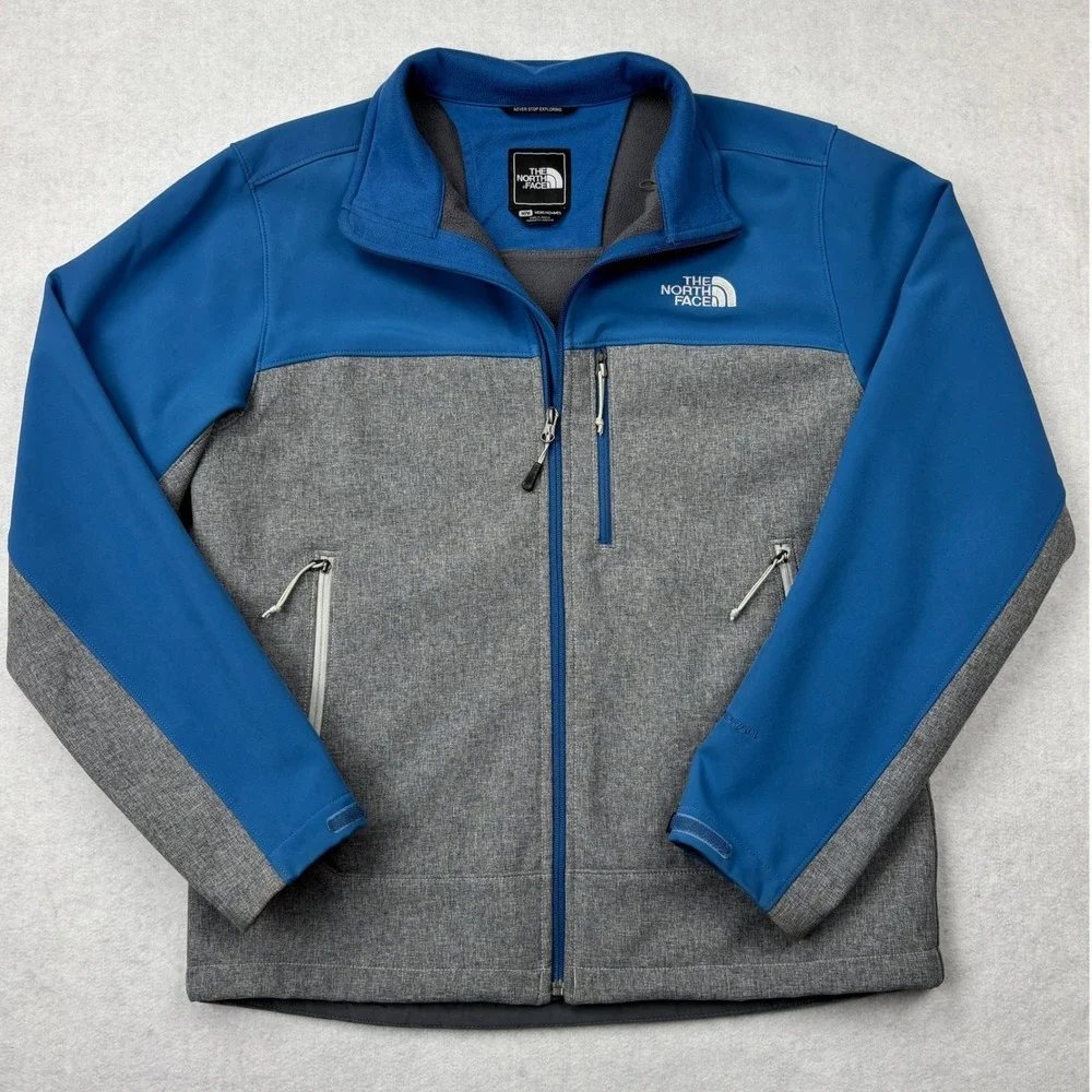 The North Face Apex Softshell Jacket Mens Medium Blue Gray Windwall Full Zip