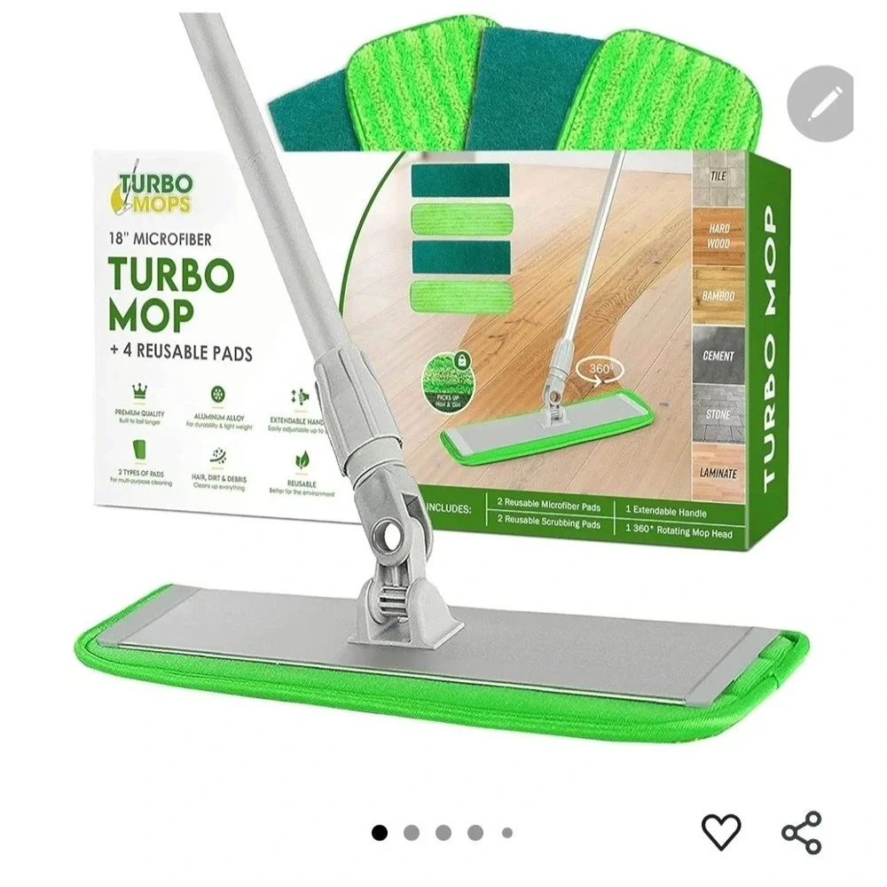 Turbo‎ Mop Microfiber Mop Kit-Tile & Wood Floor 4 Reusable Pads