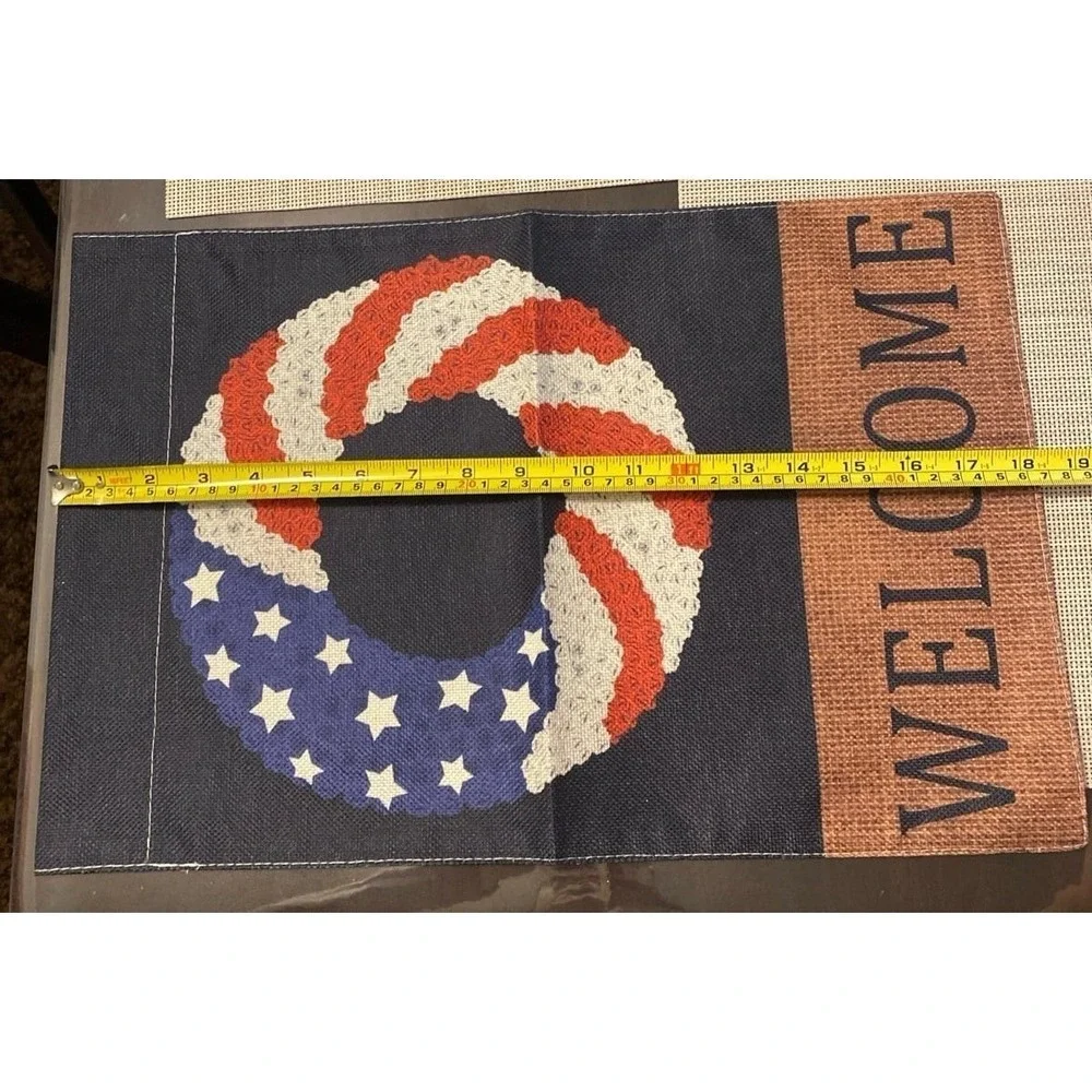 Patriotic Welcome Garden Flag American Flag Wreath 12x18 Nylon Burlap Decor