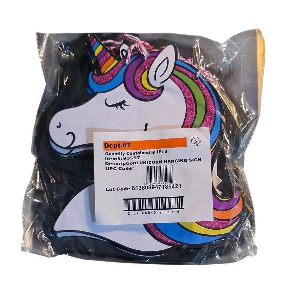 Celebrate Unicorn Rainbow Hanging Sign Set of 8 NWT mythical colorful horse