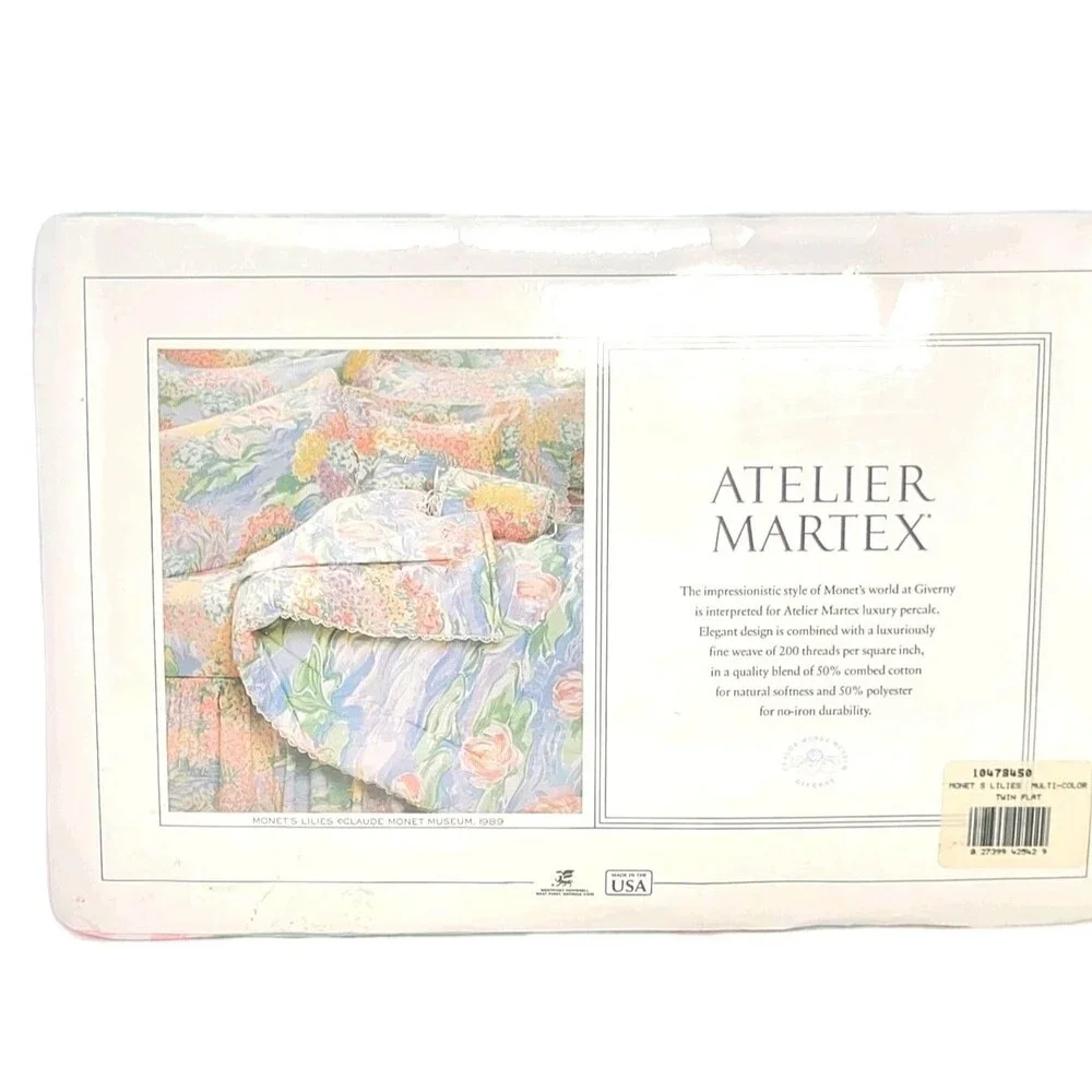 NOS Atelier Martex Claude Monet Water Lilies Twin Flat Sheet USA Cottagecore