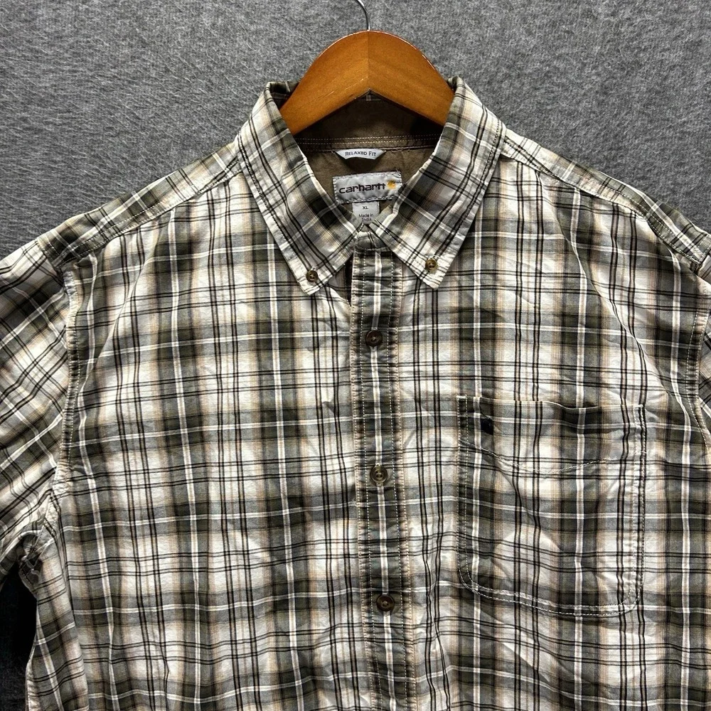 Carhartt Button Shirt‎ Mens X Large Plaid Relaxed Fit Black White 100588 Cotton