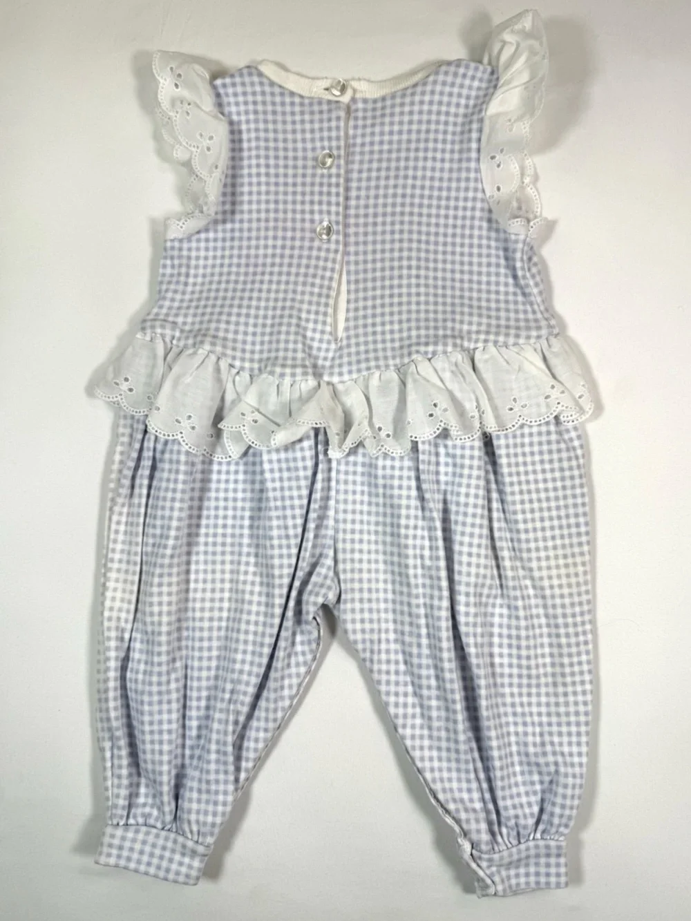 VINTAGE CARTERS Baby Girl 90s 12M Gingham Bunny Romper Eyelet‎ Lace Cottagecore