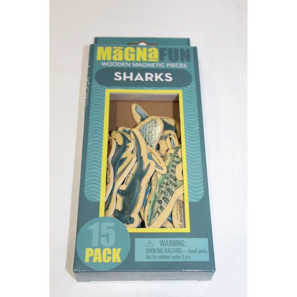 Bendon MagnaFun Sharks Wooden Magnetic Pieces 15 Pack Kids Educational Toy New