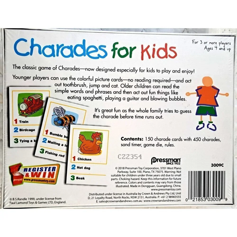 Pressman Charades for Kids for 3 or More Players Ages 4+  No Reading Required