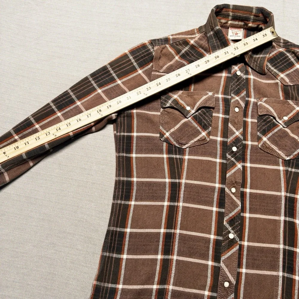 True‎ Religion Flannel Shirt Mens XL Blue Plaid Pearl Snap Western Long Sleeve
