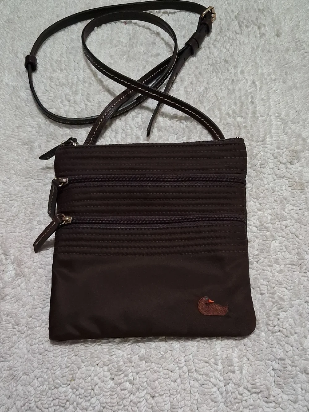 Dooney & Bourke Dark Brown Nylon Crossbody Bag with Duck Accent