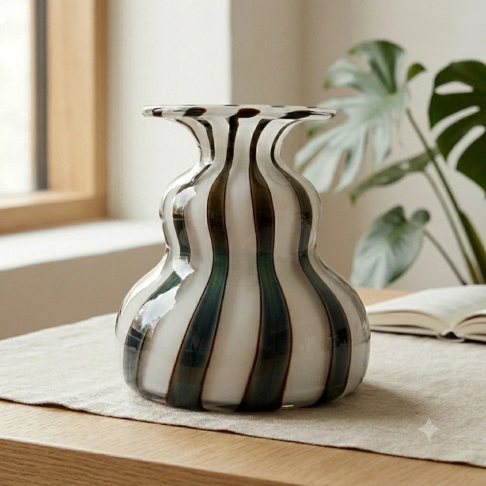 Vintage Iittala Nuutajarvi Markku Salo Striped Art Glass Vase Signed Finland
