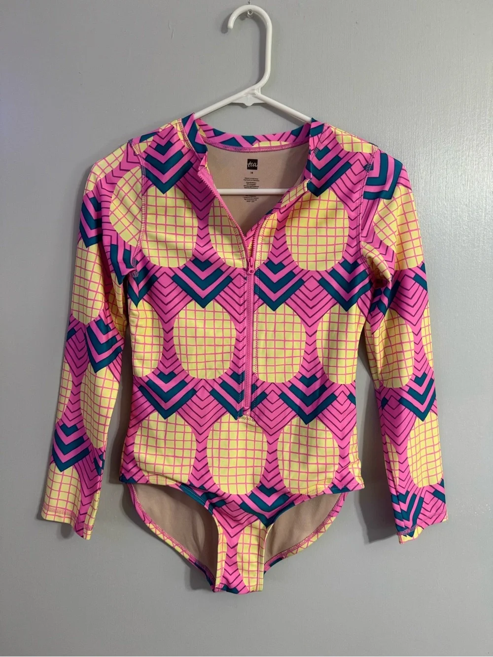 Tea Collection Girls' Long Sleeve Front Zipper One Piece Swimsuit Size 14