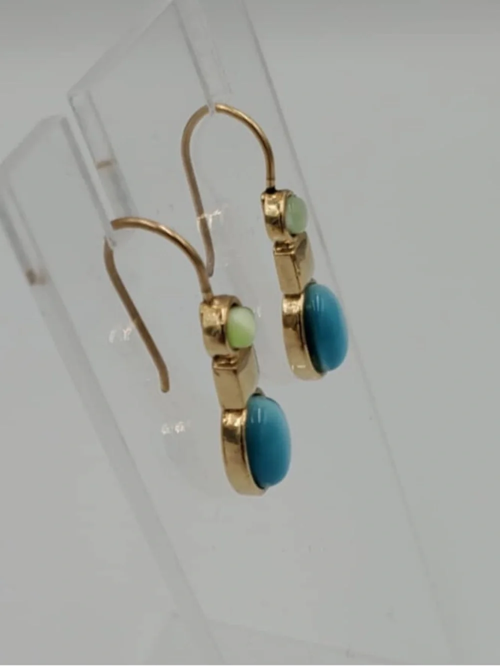 Vintage MONET Green Blue Gold Tone Dangle Pierced Earrings
