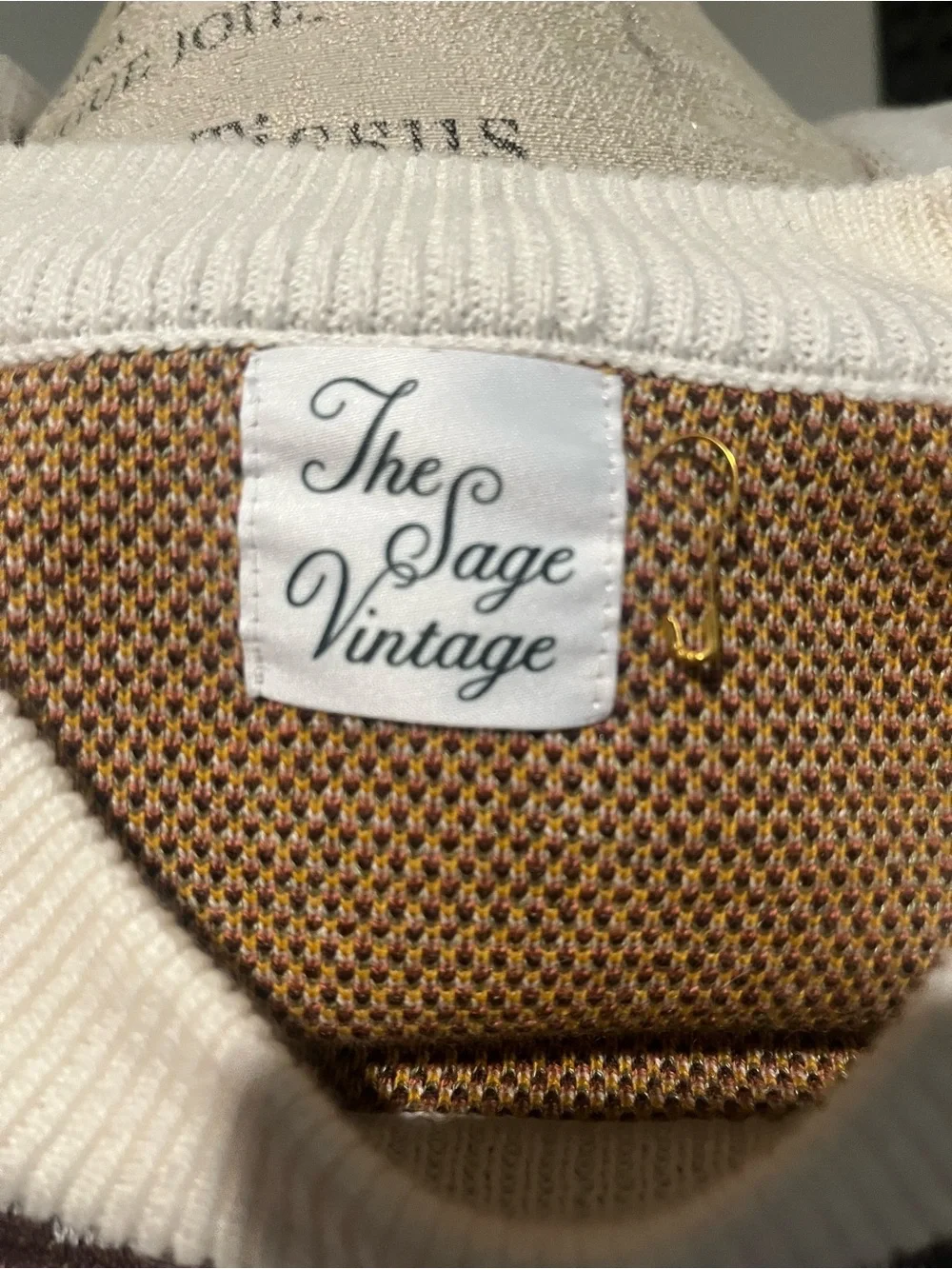 The Sage Vintage , Cream Sweater with Multicolor Trout Motif