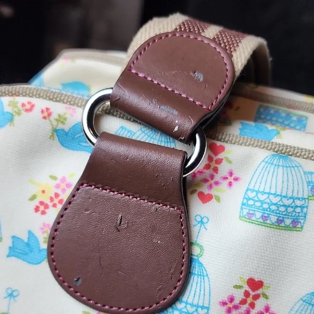 PINK LINING |‎ Yummy Mummy Cream and Brown Floral Blue Birds Baby Diaper Bag