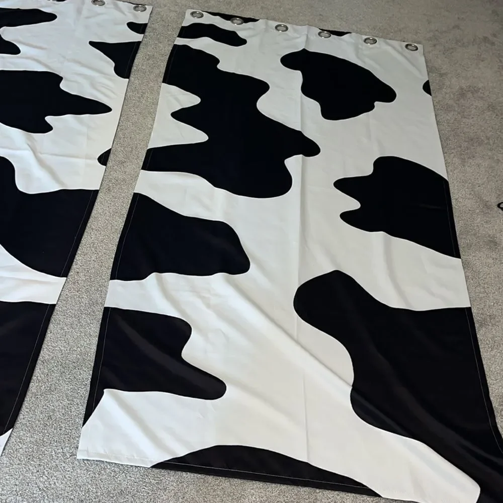set of 2 Novelty Bovine Black & White Chick fil a Cow pattern Curtains 84” x 42”