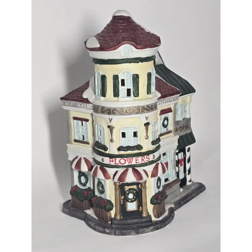 1994 Mercuries USA Porcelain Christmas Village Flower Shop Rare Retired Vintage