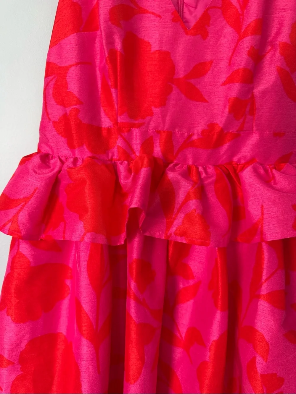 Kate Spade Pink Floral Midi Dress Peplum Ruffle V Neck Sleeveless Size 0