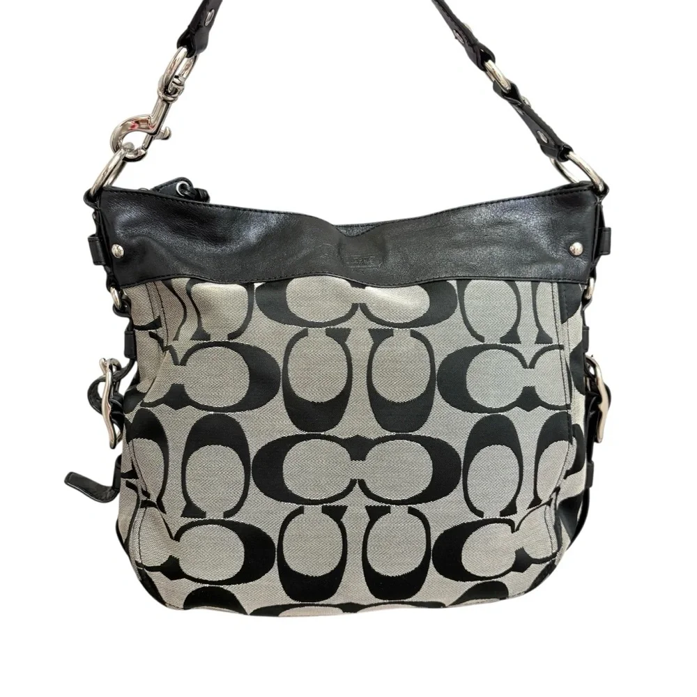 Coach vintage y2k large Zoe signature Black and Cream Hobo Bag f12674