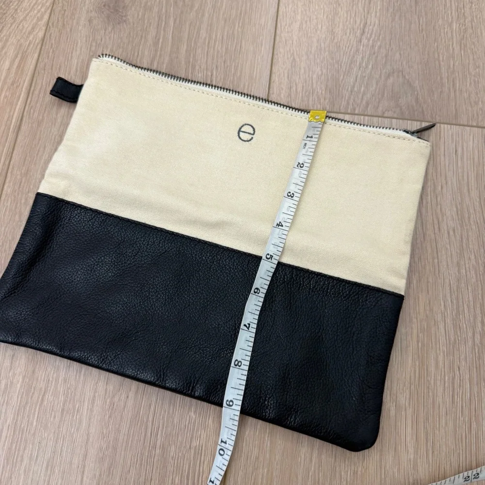 Mark and Graham Canvas and Leather Colorblock Zipper Clutch Pouch Monogram E