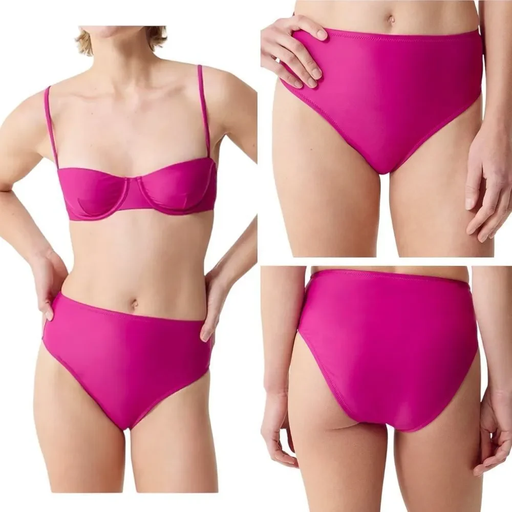 J Crew Radiant Fuchsia Hallie High Rise Bikini Bottom Sz XS NWT
