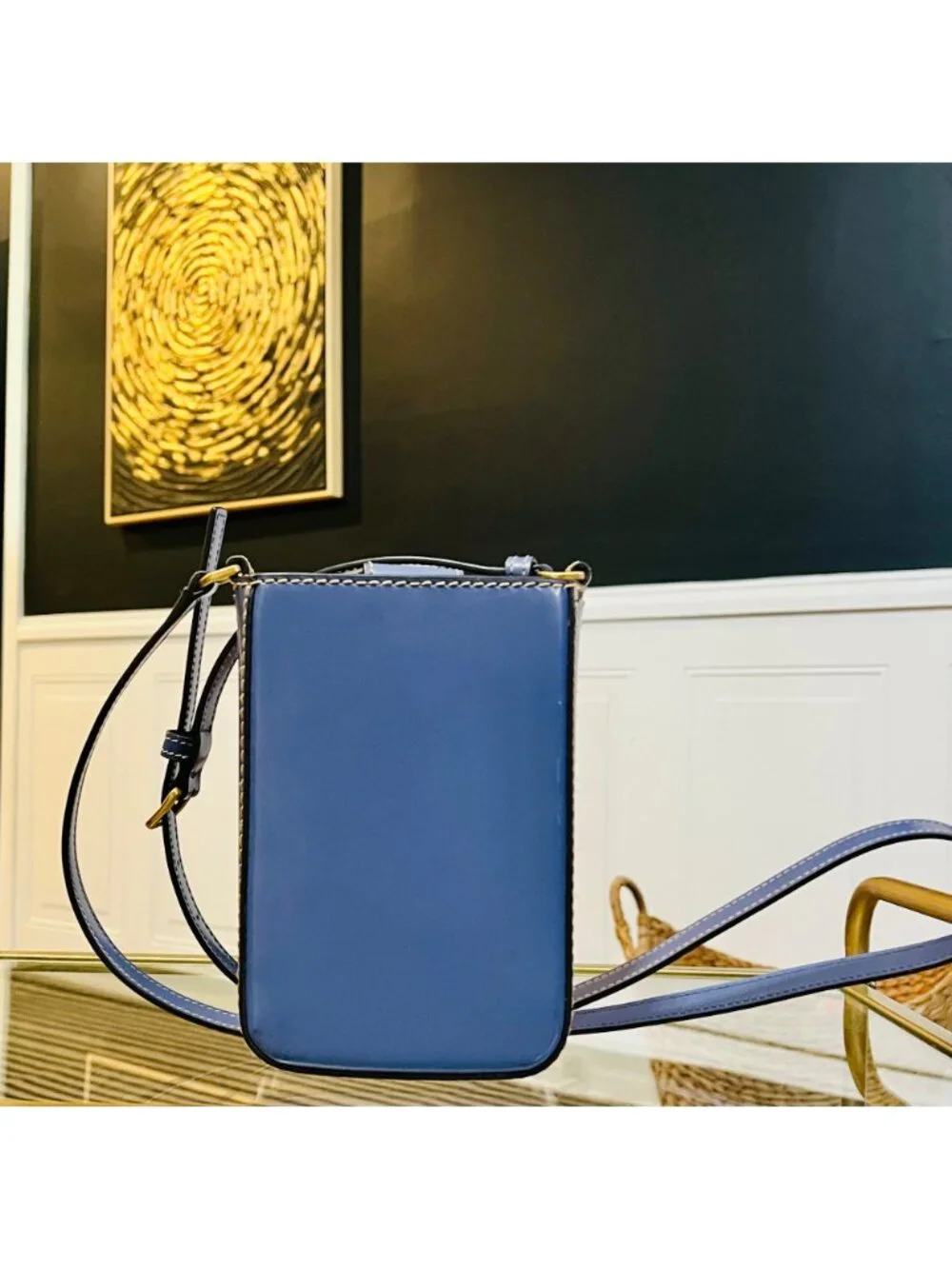 Auth Tory Burch Periwinkle Britten Patent Leather Crossbody/Cellphone Bag