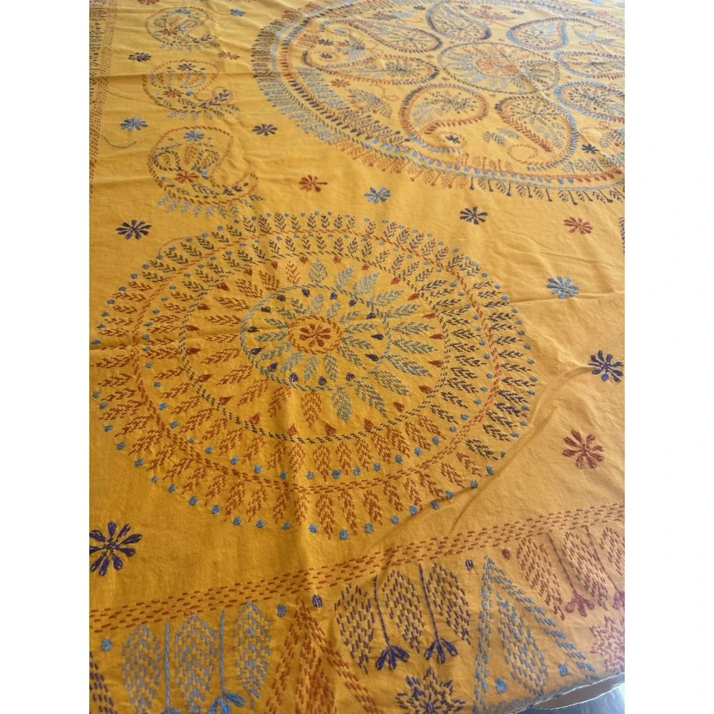 Handmade Indian Kantha Cotton Bedspread Coverlet 83x94 2 Pillowcases Boho