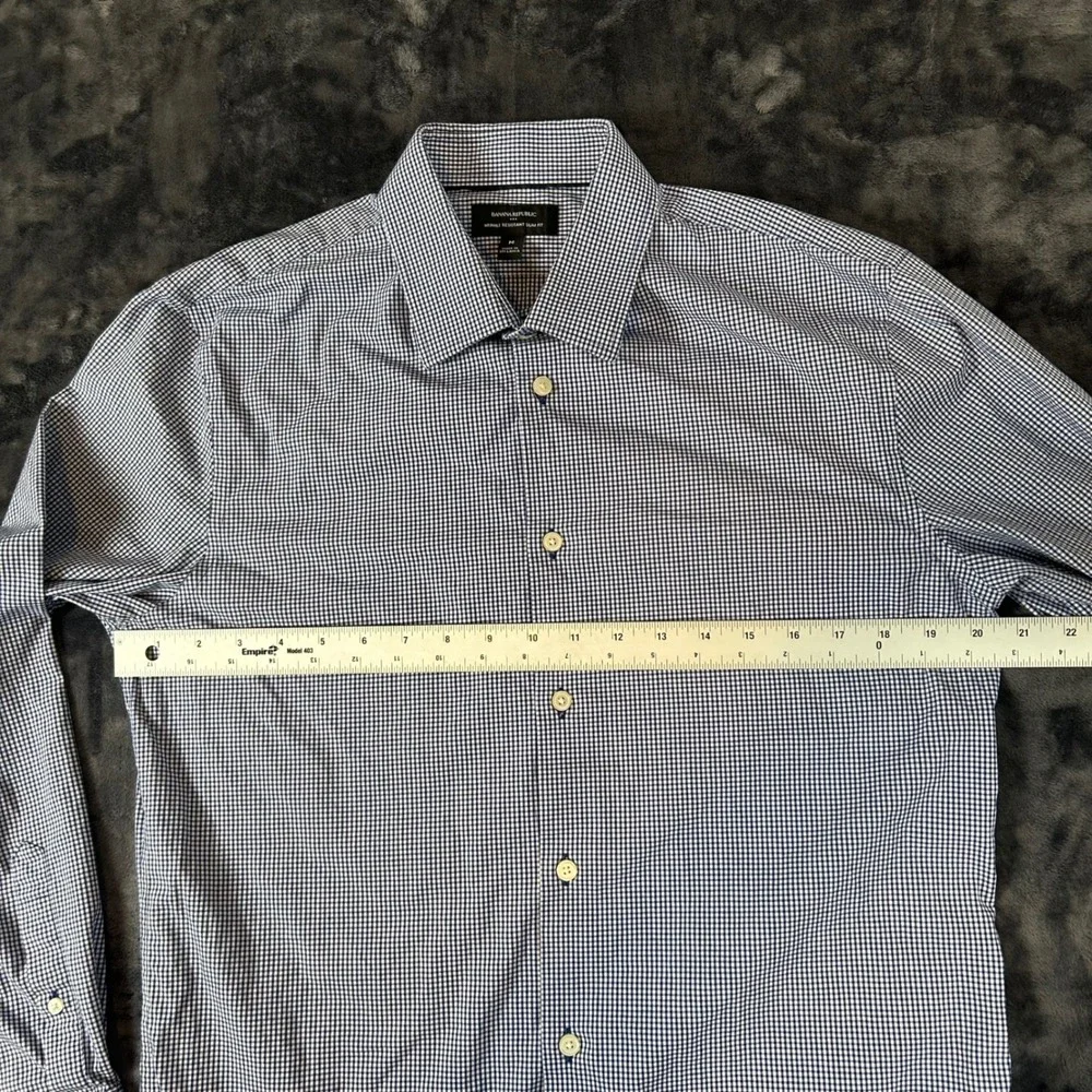 Banana Republic Button Down Mens M Blue Gingham Wrinkle Resistant Slim Fit