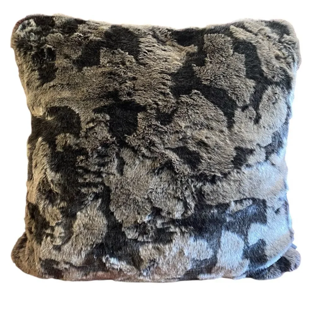 NWOT NEW Aviva Stanoff Black/Brown Faux Fur Luxury Designer Pillow 20