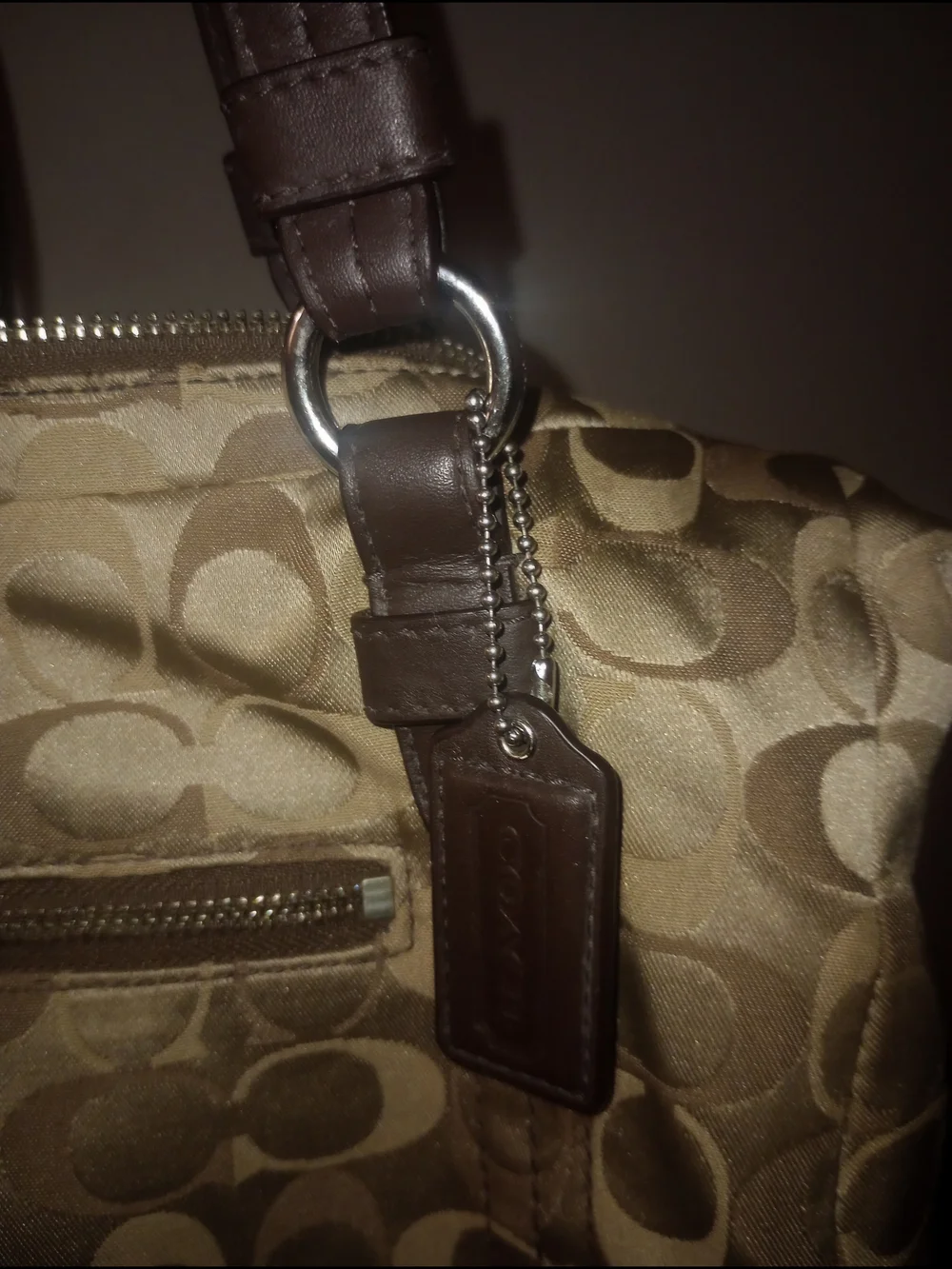 Coach Alexandria Signature Tote in Khaki and Brown