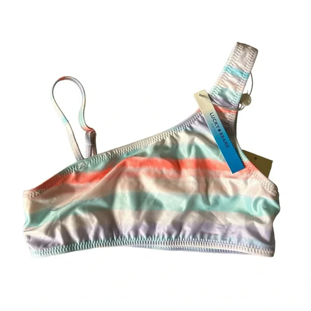 LUCKY BRAND Girls One shoulder Pastel Multi Color Bikini Top Size Medium 8-10