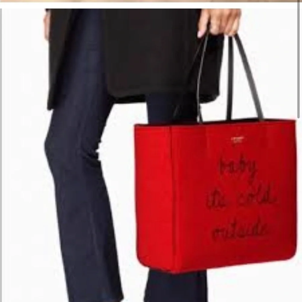 Kate Spade Baby It’s Its Cold Outside Red Wool Tote ⛄️❄️ Rare Bag
