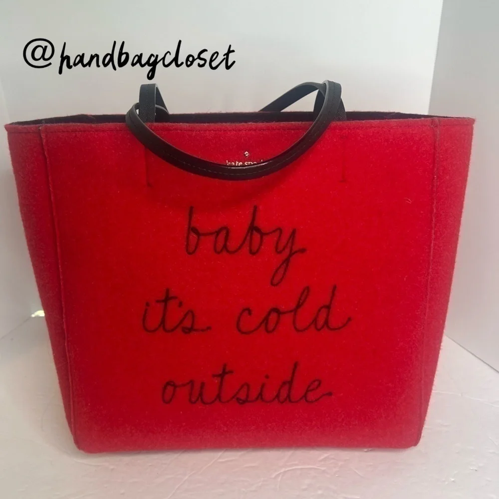 Kate Spade Baby It’s Its Cold Outside Red Wool Tote ⛄️❄️ Rare Bag