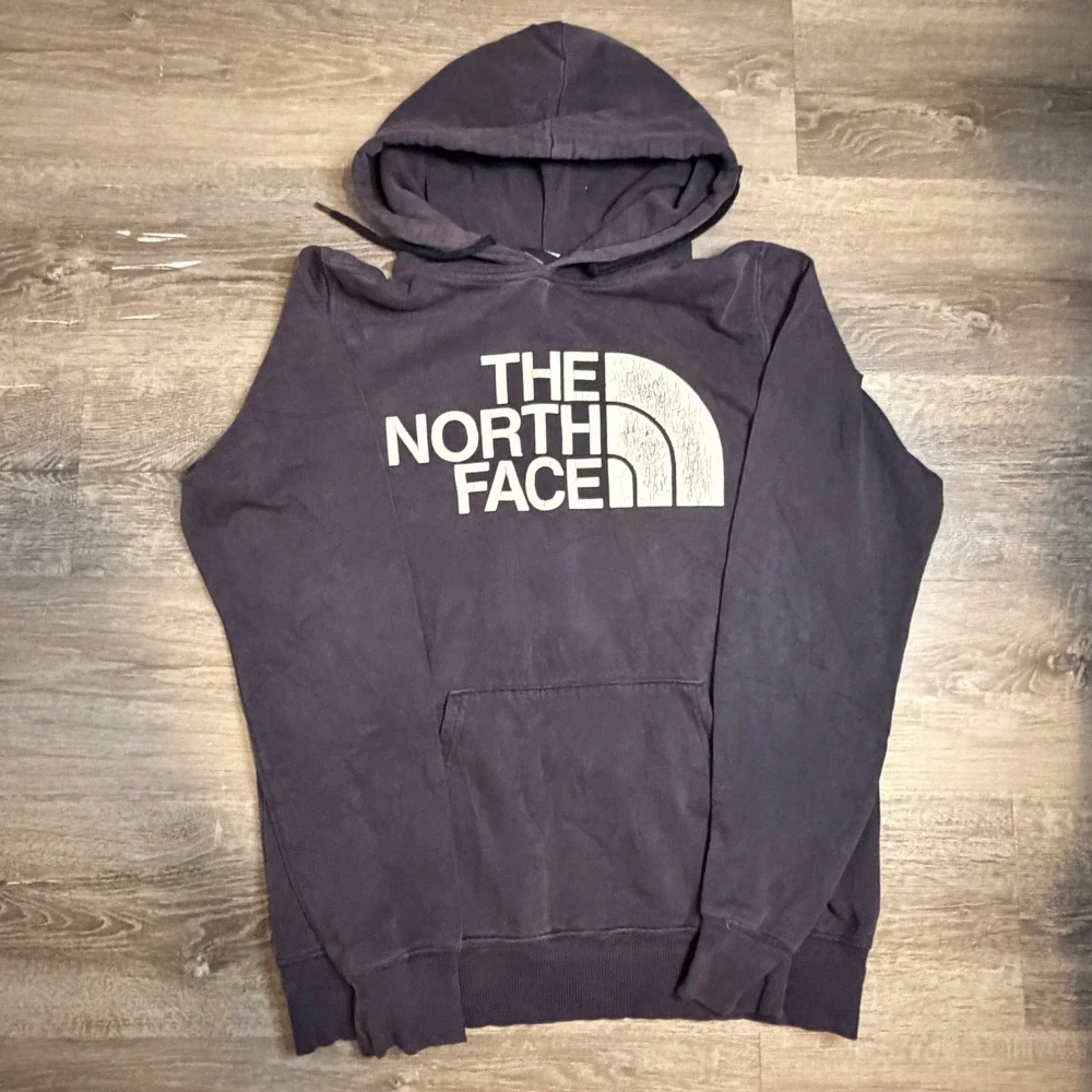 The North Face Mens‎ Small Hoodie Faded Navy Blue Graphic Logo Sweatshirt