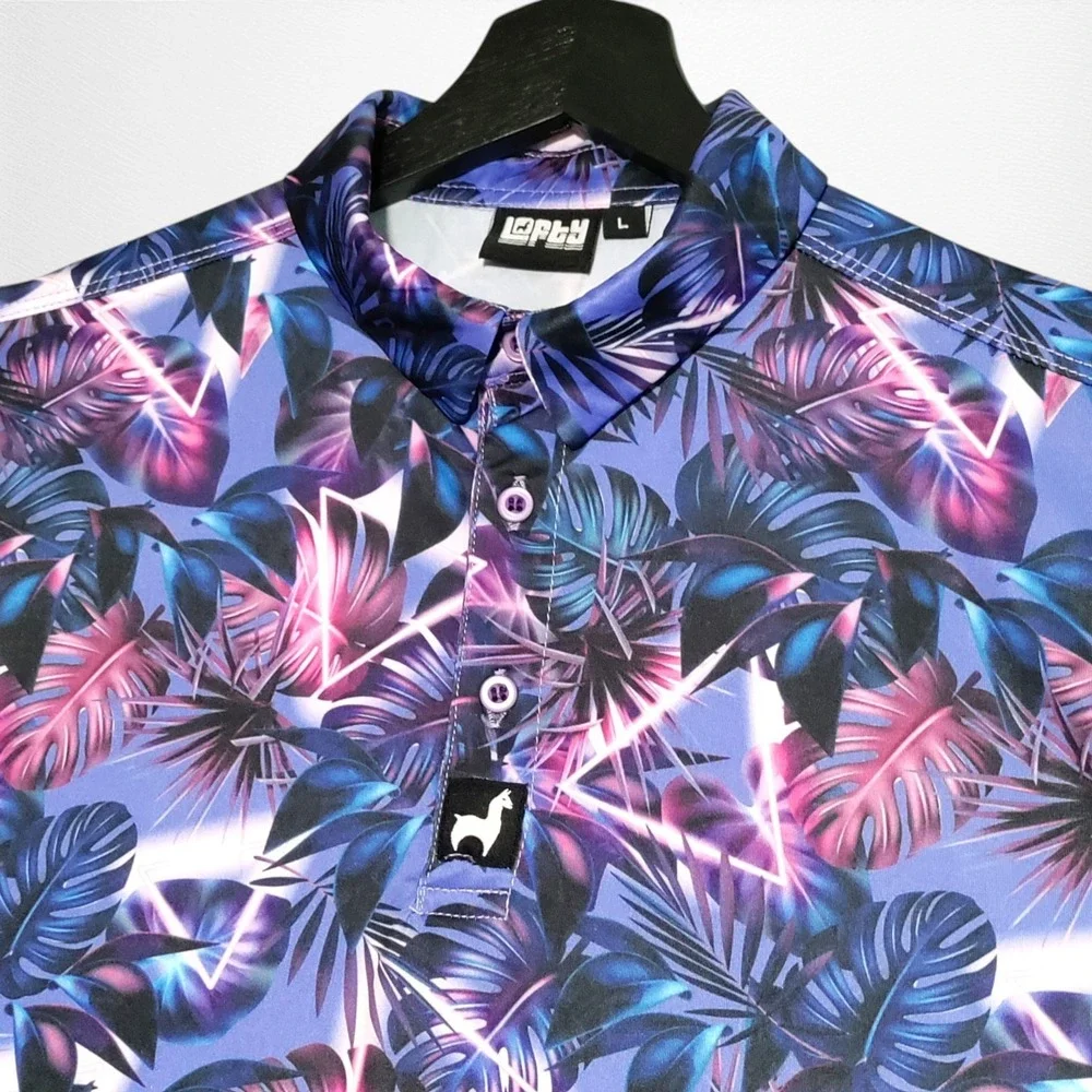 Lofty Llama Golf Polo Shirt Mens Large Bermuda Transfusion‎ Floral Geometric AOP