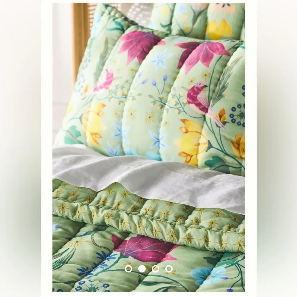By Anthropologie size Queen 92” x 96” Green Anna Handcrafted Garden Quilt