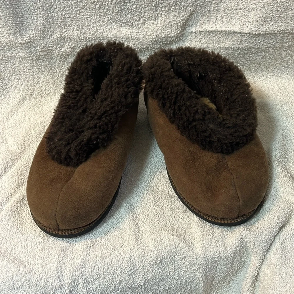 Kids handcrafted chocolate brown sheepskin slippers that fits sizes 2-3