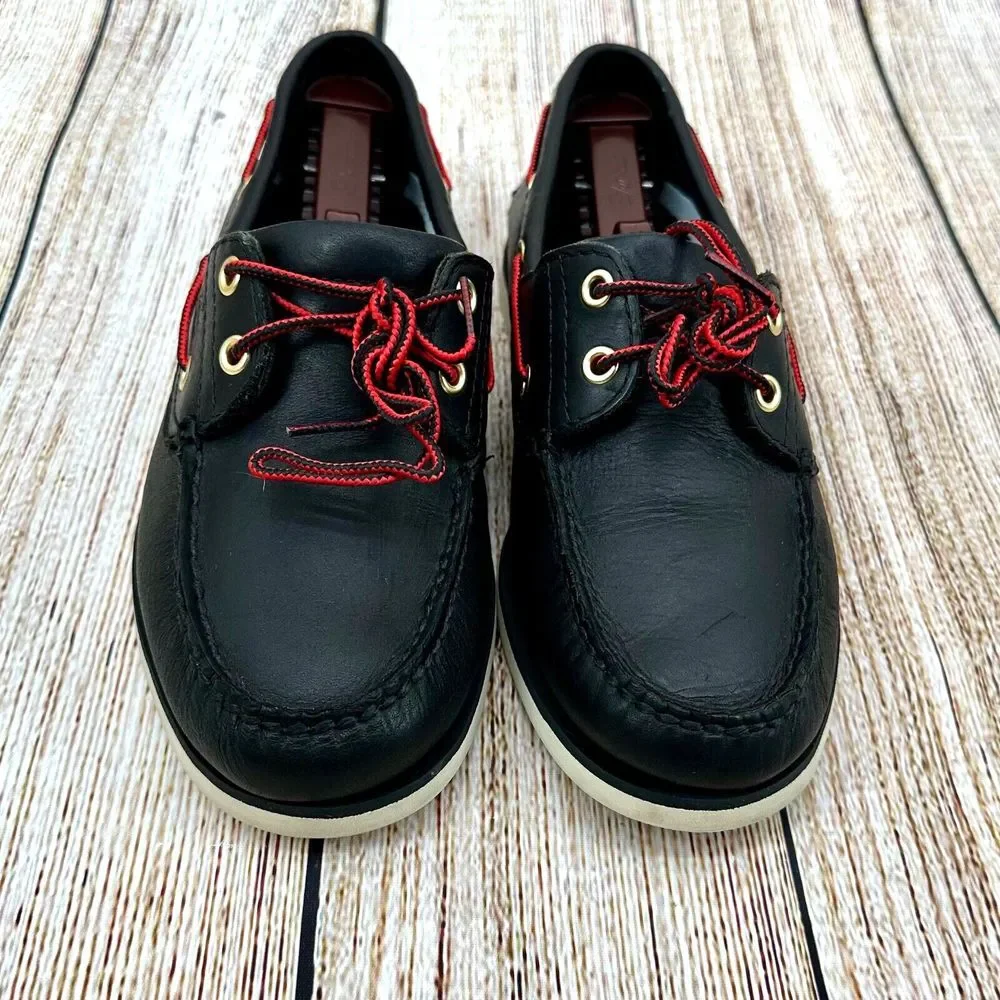 Timberland Men's Size 8 Classic Two-Eye Black Leather Boat Shoes Preppy Nautical