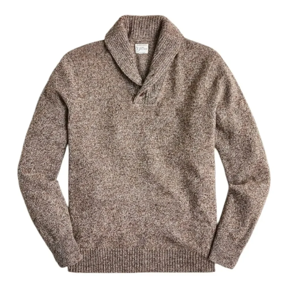 J. Crew‎ Shawl Collar Men's Brown Sweater Lambs Wool Size Large