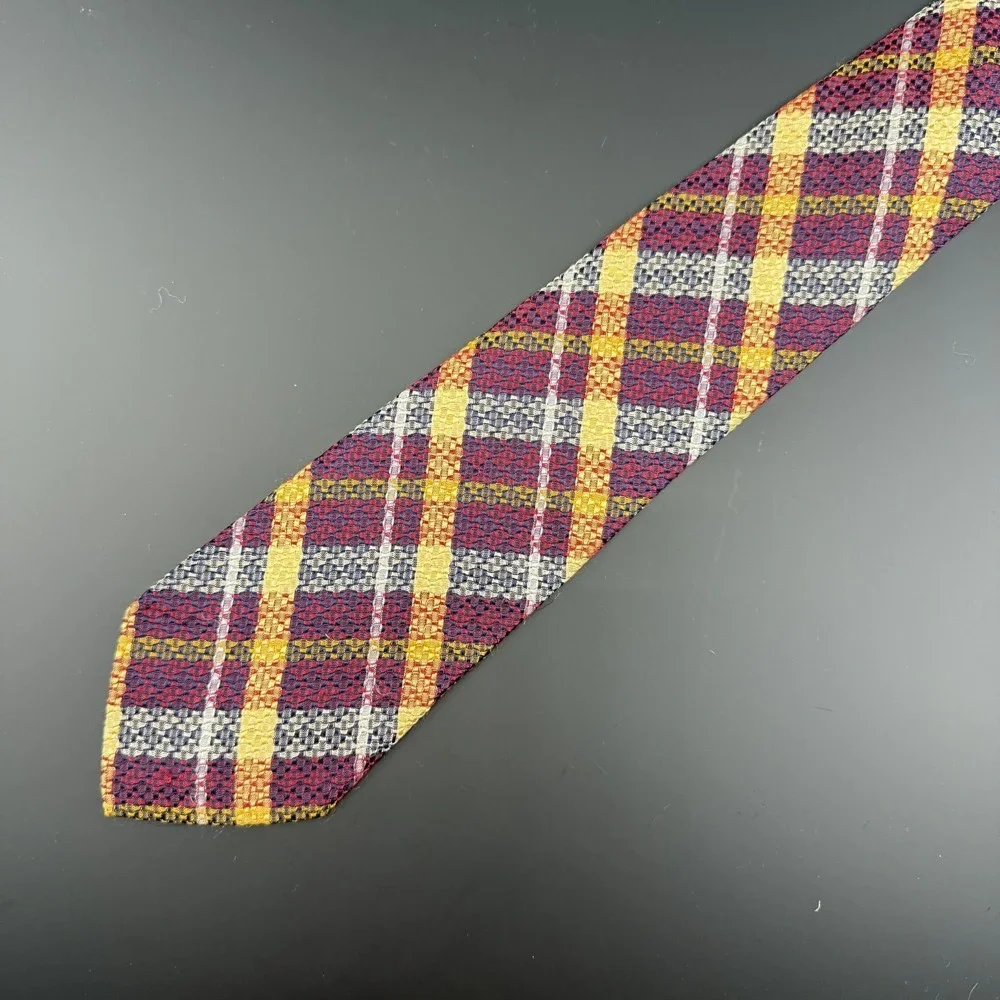 Paul Smith London Silk Tie Woven Plaid Check Multi Color Red Yellow Blue England
