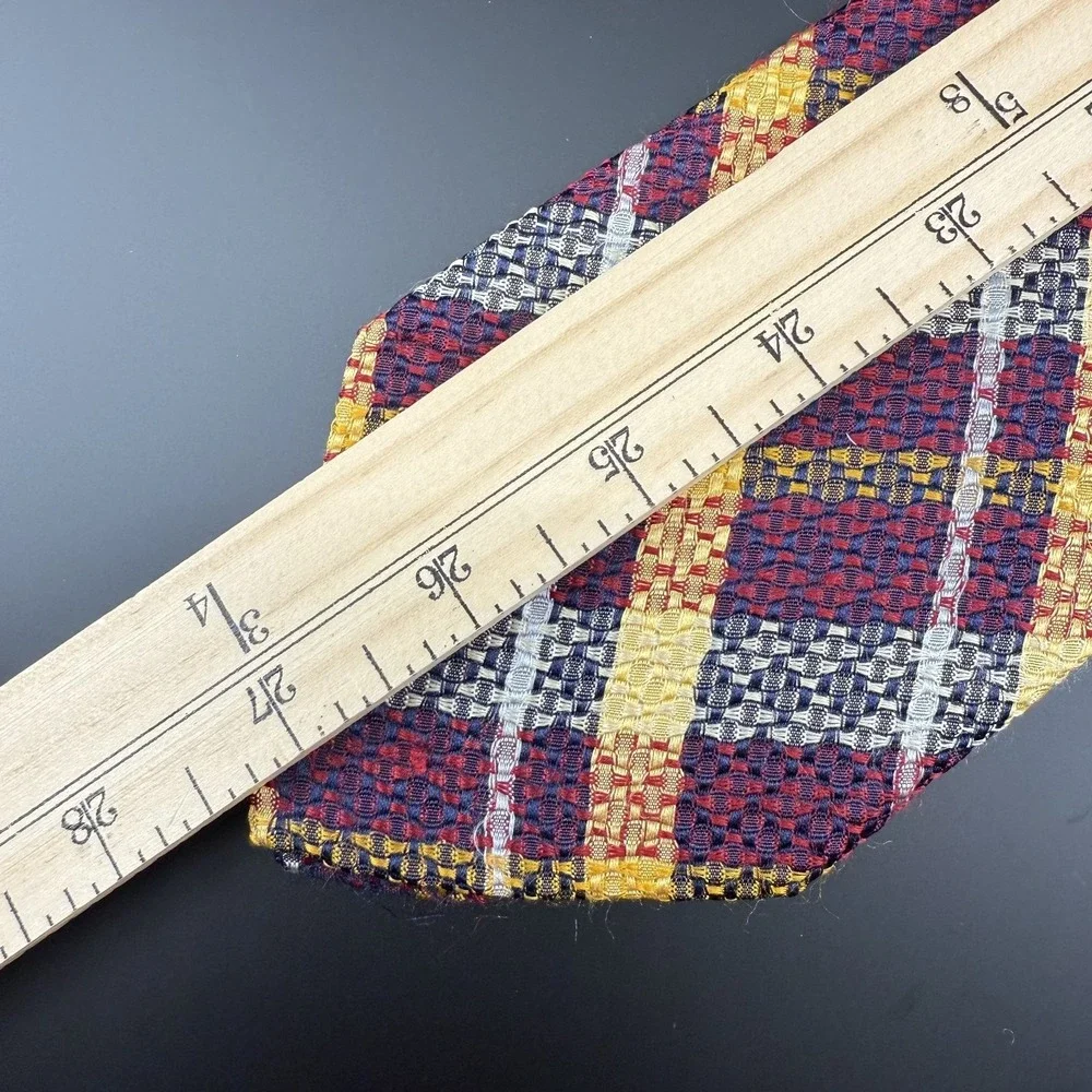 Paul Smith London Silk Tie Woven Plaid Check Multi Color Red Yellow Blue England