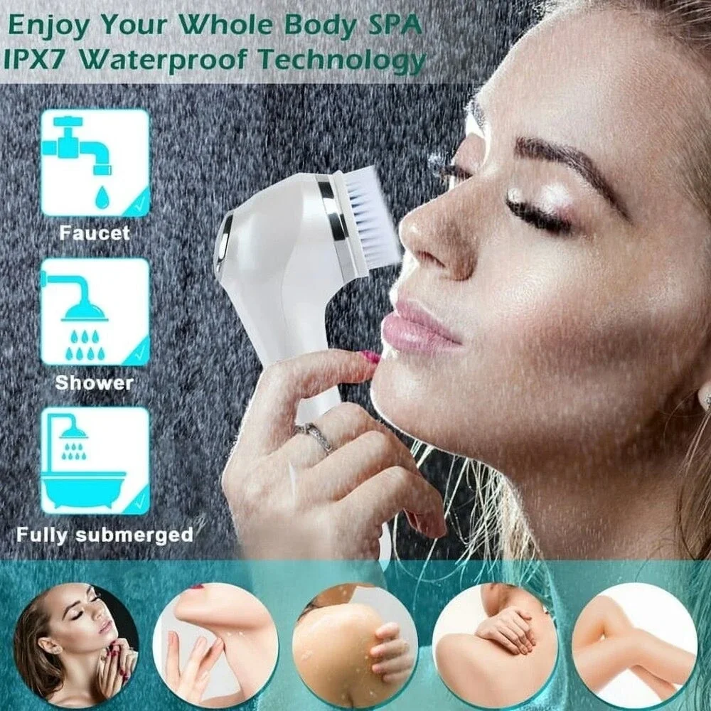 Electric Facial Cleansing Brush Waterproof Silicone Face Scrubber Dual Speed NIB